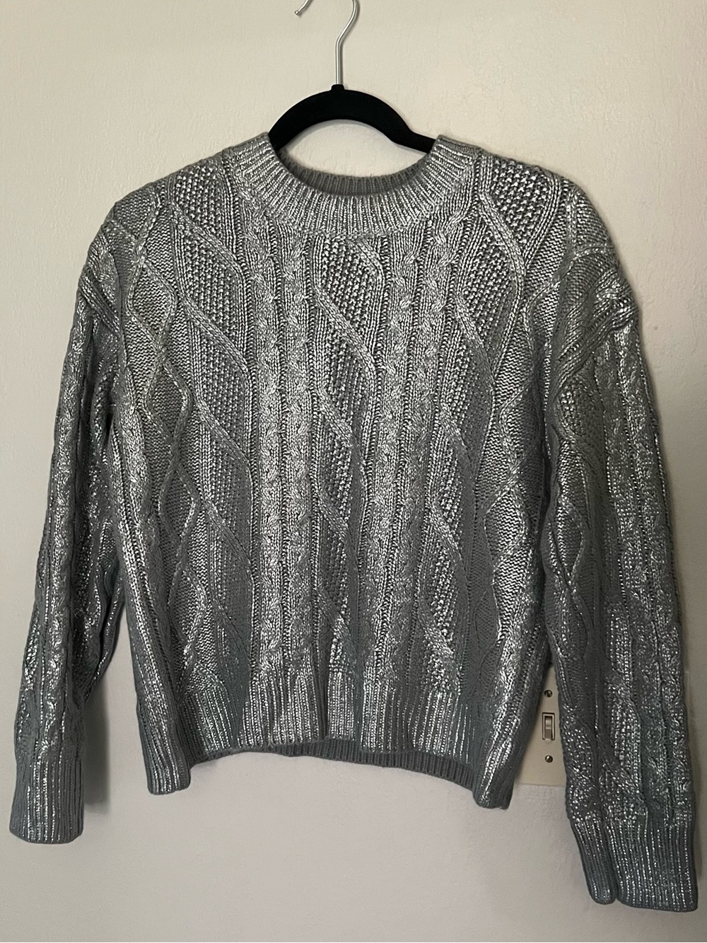 RD Style Metallic Silver Coated Cable Knit Chunky Sweater Size Small